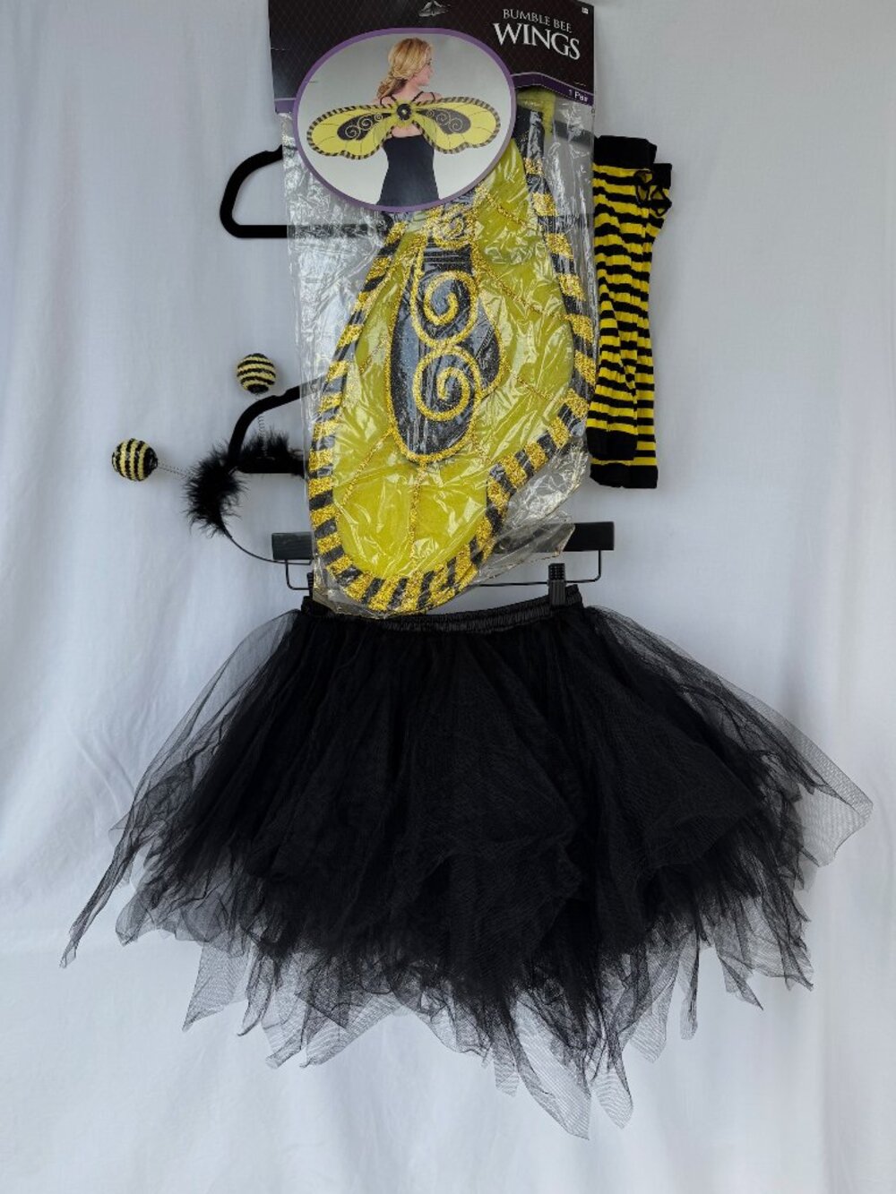 Women’s Bumble Bee Costume Bundle Tutu Wings Antenna Arm Sleeves Adult